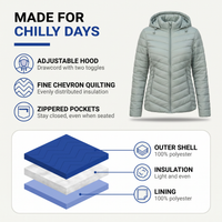 Women's Puffer Jacket - Lightweight Quilted - Adjustable Detachable Hood