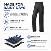 Rain Pants - Waterproof Pull-On Design - Packable & Reflective