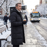 Men's Long Down Coat for the Commute – Hooded, Waterproof