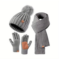 Hat Scarf and Gloves Set for Women - Pom Pom Beanie - Touchscreen Gloves
