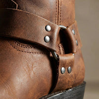 Men's Harness Boots - Short Western Boots - Slip-On with Buckle Strap