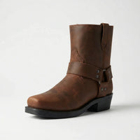Men's Harness Boots - Short Western Boots - Slip-On with Buckle Strap