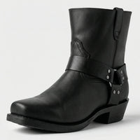Men's Harness Boots - Short Western Boots - Slip-On with Buckle Strap