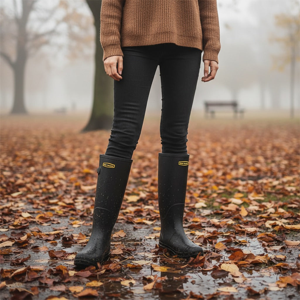 Women's Rain Boots - Tall & Waterproof - Non-Slip Sole