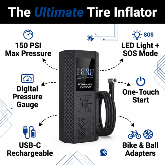 Portable Air Compressor - 150 PSI Cordless Tire Inflator - Digital Gauge
