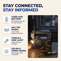 Portable Wind Up Radio - Hand Crank & Solar Emergency Radio - Torch & SOS