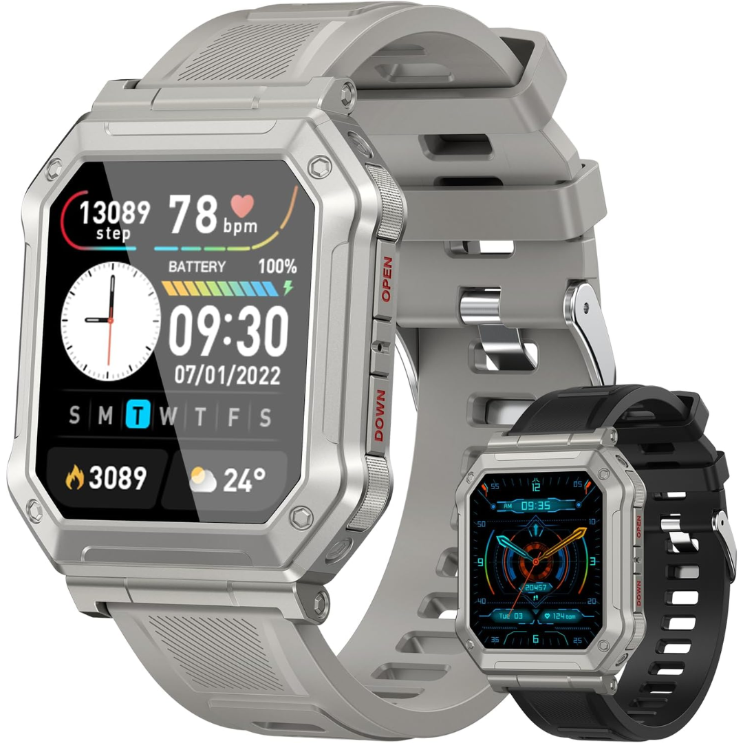 Rugged Smartwatch for Men - Bluetooth Calls & Heart Rate - IP68