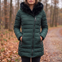 Women's Puffer Coat - Faux Fur Hood - Waterproof