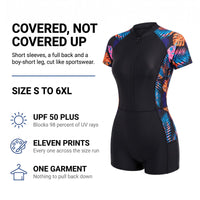 Rash Guard Swimsuit - Short Sleeve One Piece - UPF 50+ Front Zip