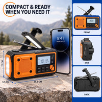 Emergency Radio - Hand Crank & Solar with Flashlight - Charges Your Phone