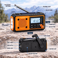 Emergency Radio - Hand Crank & Solar with Flashlight - Charges Your Phone