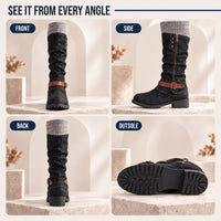 Womens Winter Boots - Knit Cuff Mid Calf Slouch Boots - Warm Lined Side Zip