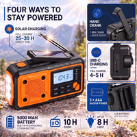 Emergency Radio - Hand Crank & Solar with Flashlight - Charges Your Phone