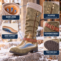 Womens Winter Boots - Knit Cuff Mid Calf Slouch Boots - Warm Lined Side Zip