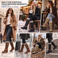Womens Winter Boots - Knit Cuff Mid Calf Slouch Boots - Warm Lined Side Zip