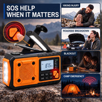 Emergency Radio - Hand Crank & Solar with Flashlight - Charges Your Phone