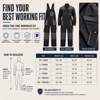 Work Coveralls - Long Sleeve or Bib Overall - Reinforced Knees & Pockets