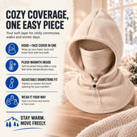 Fleece Balaclava Hood - 3-in-1 Face Cover & Neck Warmer - Plush Lined