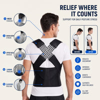 Posture Corrector - Full Back Brace with Lumbar Panel - Adjustable Fit