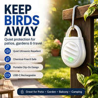 Ultrasonic Bird Deterrent - Clip-On, USB-C Rechargeable - Chemical-Free
