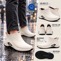 Rain Boots - Waterproof Low Ankle Slip-On Boots - Non-Slip Sole