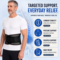 Lower Back Brace - 5 Steel Stays & Dual Pull Straps - Breathable Mesh