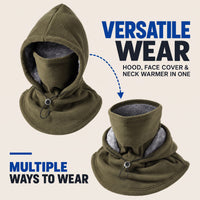 Fleece Balaclava Hood - 3-in-1 Face Cover & Neck Warmer - Plush Lined