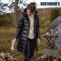 Womens Long Puffer Coat - Packable Down, Detachable Hood - Light & Warm