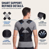 Posture Corrector - Full Back Brace with Lumbar Panel - Adjustable Fit