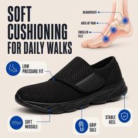 Womens Wide Toe Box Shoes - Adjustable Strap Walking Shoes - Easy On & Off