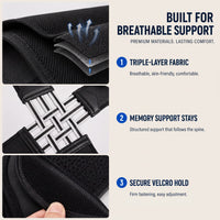 Posture Corrector - Full Back Brace with Lumbar Panel - Adjustable Fit