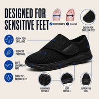 Womens Wide Toe Box Shoes - Adjustable Strap Walking Shoes - Easy On & Off