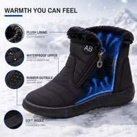 Womens Winter Boots - Waterproof Plush Lined Ankle Boots - Easy Side Zip