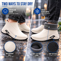 Rain Boots - Waterproof Low Ankle Slip-On Boots - Non-Slip Sole