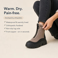 Womens Winter Boots - Plush Lined Front Zip Snow Boots - Lug Sole