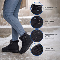 Womens Winter Boots - Waterproof Plush Lined Ankle Boots - Easy Side Zip