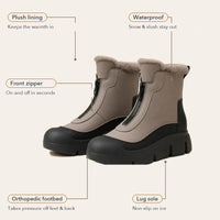 Womens Winter Boots - Plush Lined Front Zip Snow Boots - Lug Sole
