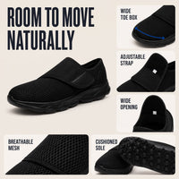 Womens Wide Toe Box Shoes - Adjustable Strap Walking Shoes - Easy On & Off