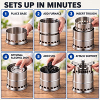 Portable Wood Burning Stove - Double-Wall Secondary Burn - No Gas Canisters