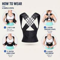 Posture Corrector - Full Back Brace with Lumbar Panel - Adjustable Fit