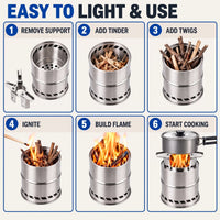 Portable Wood Burning Stove - Double-Wall Secondary Burn - No Gas Canisters
