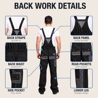 Work Coveralls - Long Sleeve or Bib Overall - Reinforced Knees & Pockets