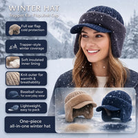 Trapper Hat - Winter Hat with Ear Flaps & Brim - Cable Knit with Plush