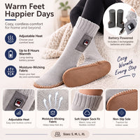 Heated Socks - Rechargeable Heated Slipper Socks - Non-Slip Sole