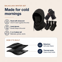 Balaclava Winter Set - Fleece-Lined Gloves & Thermal Socks - Windproof