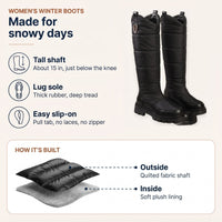 Womens Winter Boots - Tall Quilted Snow Boots - Plush Lined, Lug Sole