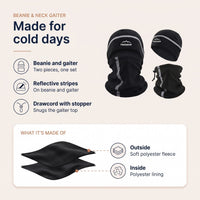 Neck Gaiter and Fleece Beanie Set - Reflective Stripes - Drawcord