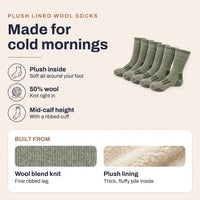 Wool Socks - Thermal Plush Lined Mid-Calf Socks - 3 Pairs