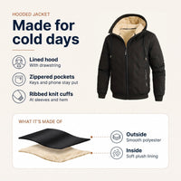 Mens Hooded Winter Jacket - Plush Lined Full Zip - Zippered Hand Pockets