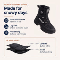 Womens Winter Boots - Plush Lined Ankle Snow Boots - Dial Closure